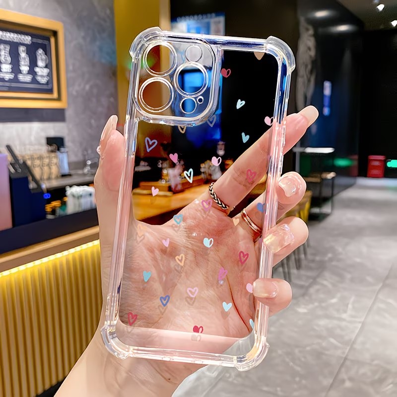 Apple Iphone 15 Pro Max - 투명 코너 범퍼 컬러풀 하트 폰