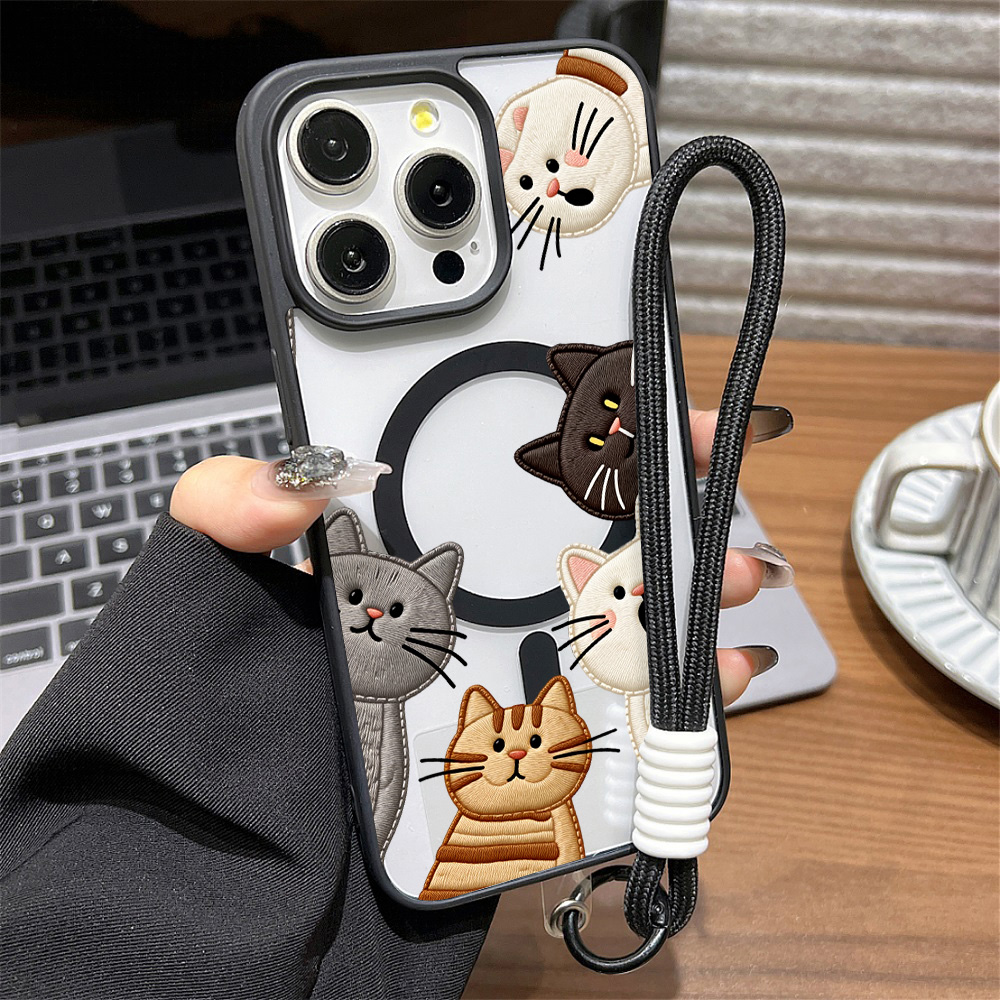Apple Iphone 15 Pro Max - 귀여운 자수풍 고양이 디자인 아이폰 15