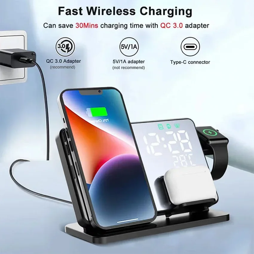 무선 충전기 알람 시계 스탠드 고속 4 in 1 충전  - Smartwatch Ac 리뷰 및 가격