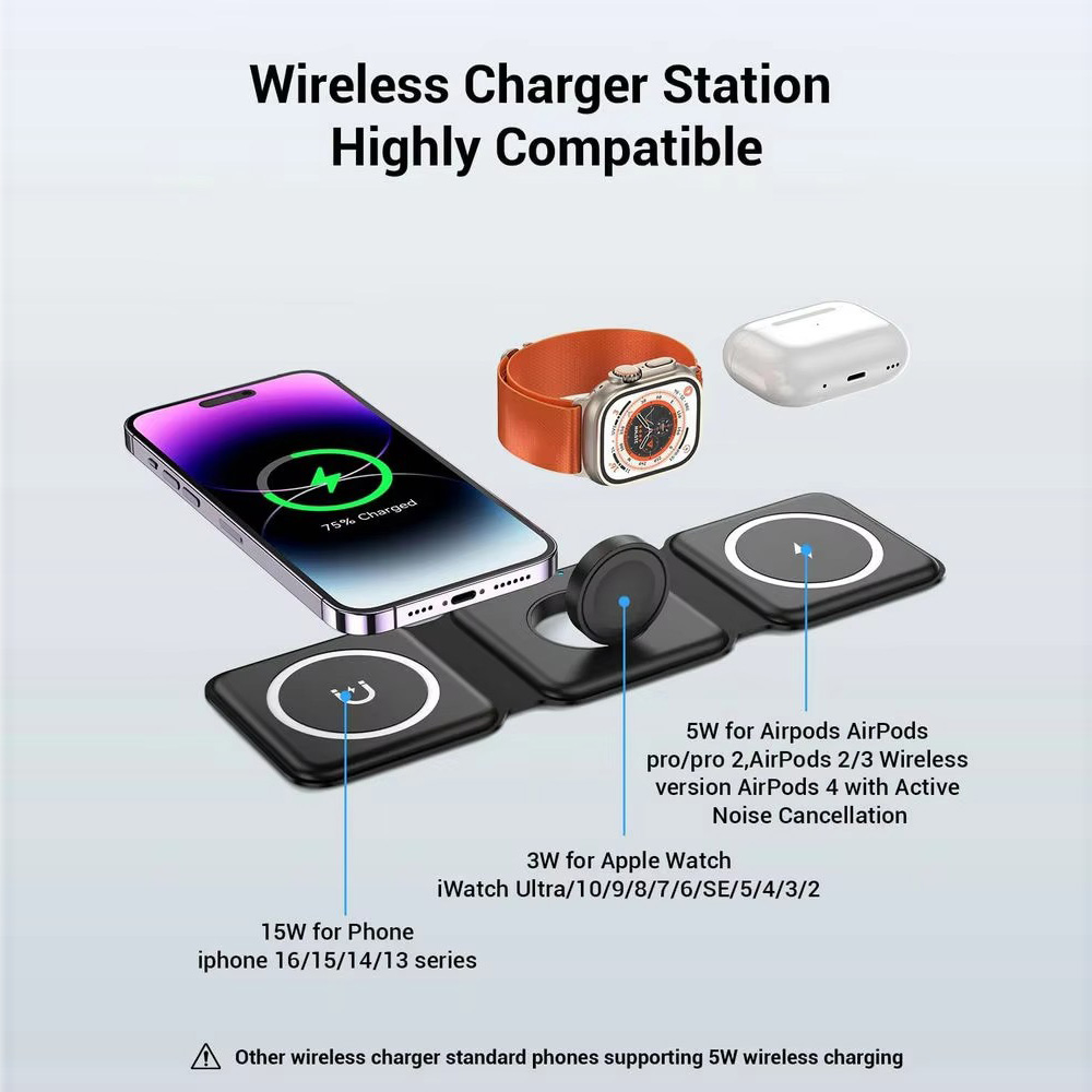 3-in-1 마그네틱 폴딩 무선 충전기, 15W 고속  - Smartwatch Ac 리뷰 및 가격