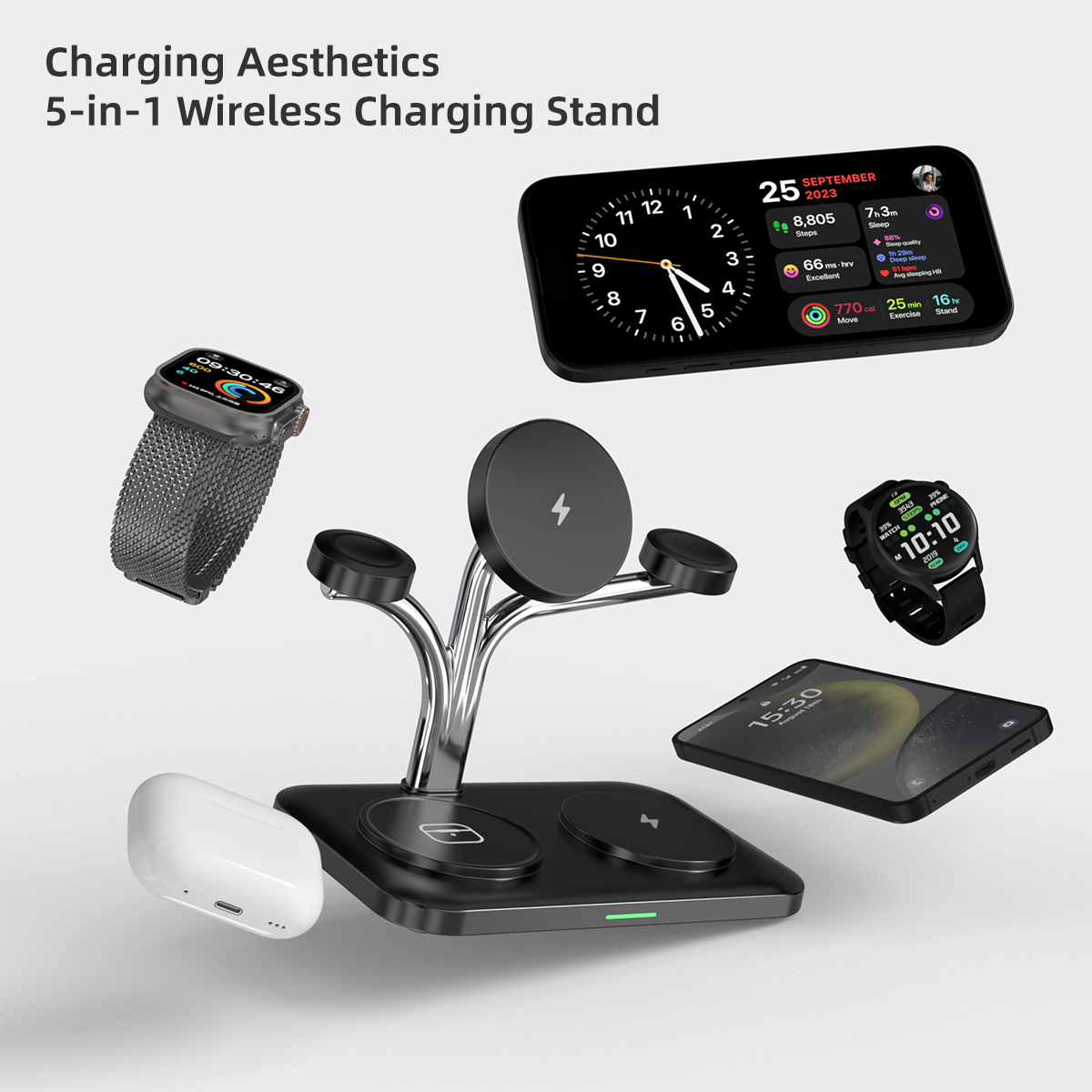 5 IN 1 마그네틱 무선 충전기 듀얼 폰 및 시계 고 - Smartwatch Ac 리뷰 및 가격